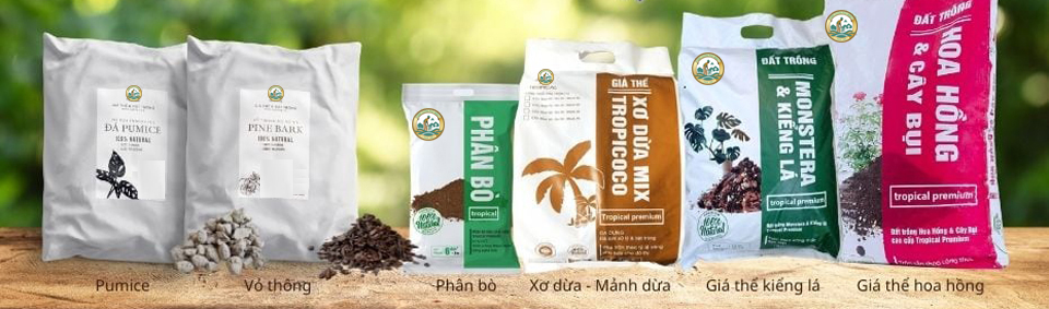 giá thể trồng cây sân vườn phú minh