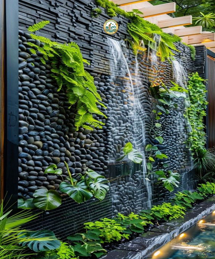 tiểu cảnh thác nước trên tường