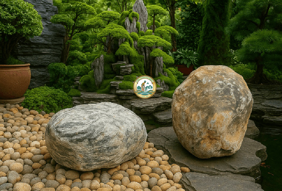 đá cuội Vân Mây trang trí tiểu cảnh